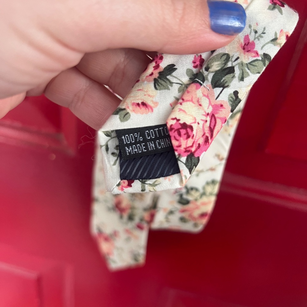 Parquet Tie Floral Womens/Mens Pink Tan Business Attire Wedding Pretty Formal - Picture 4 of 5